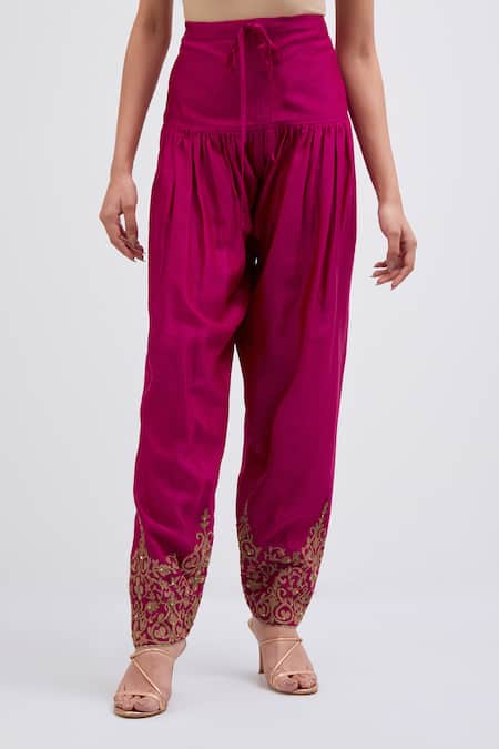 Buy_Kora_Fuchsia Chanderi Silk Embroidery, Beads, Sequins Dori Salwar _Online_at_Aza_Fashions