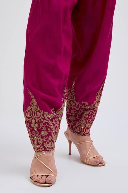 Shop_Kora_Fuchsia Chanderi Silk Embroidery, Beads, Sequins Dori Salwar _Online_at_Aza_Fashions