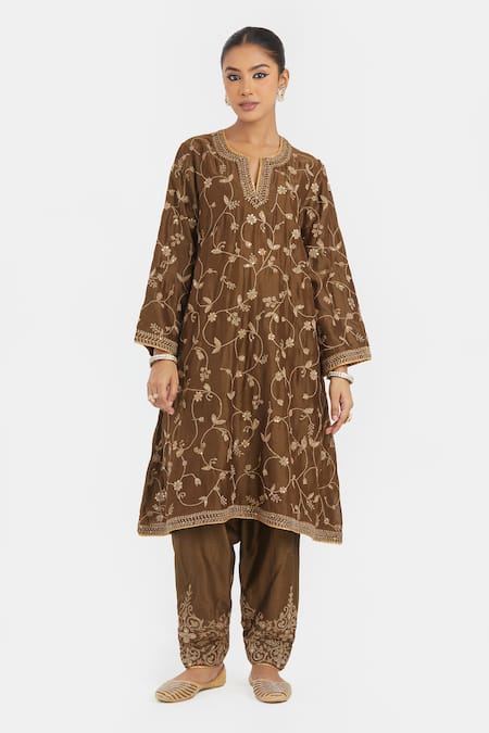 Kora Silk Chanderi Dori Embroidered Salwar 