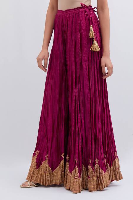 Buy_Kora_Fuchsia Chanderi Silk Gota Patti, Tassels Crushed Sharara With Border _Online_at_Aza_Fashions
