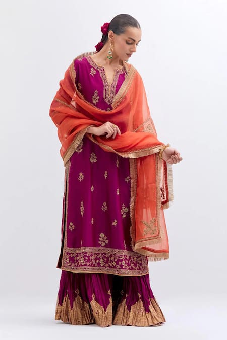 Kora Crushed Silk Chanderi Sharara With Gota Border 