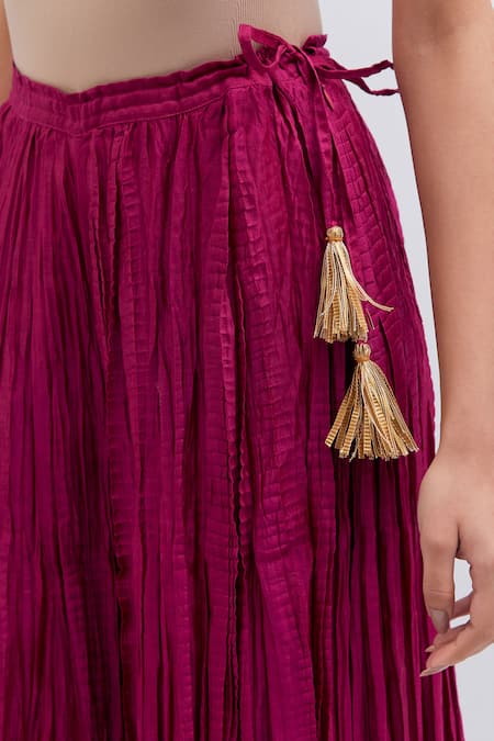 Shop_Kora_Fuchsia Chanderi Silk Gota Patti, Tassels Crushed Sharara With Border _Online_at_Aza_Fashions