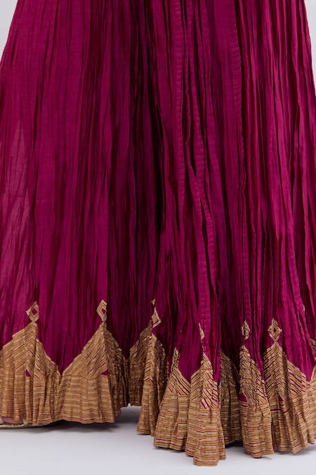 Kora_Fuchsia Chanderi Silk Gota Patti, Tassels Crushed Sharara With Border _at_Aza_Fashions