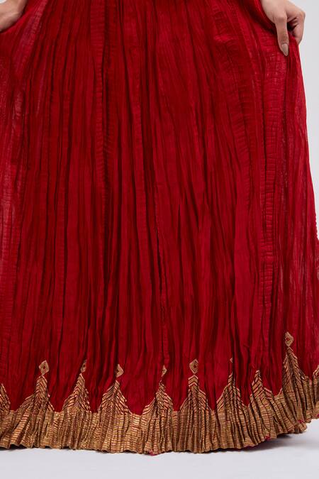 Shop_Kora_Red Chanderi Silk Gota Patti, Embroidery, Tassels Kali Lehenga _Online_at_Aza_Fashions