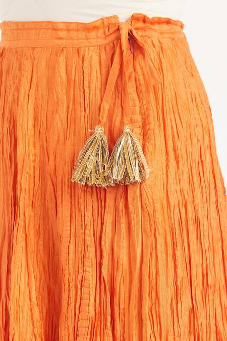 Kora_Orange Chanderi Silk Gota Patti, Embroidery, Tassels Kali Lehenga With _Online_at_Aza_Fashions
