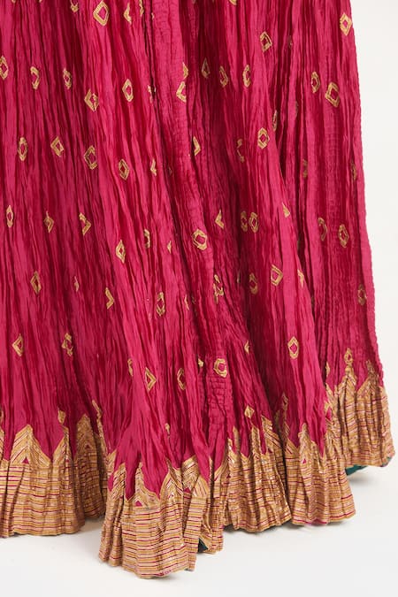 Kora_Fuchsia Chanderi Silk Embroidery, Zari Gota 40 Kali Lehenga _Online_at_Aza_Fashions