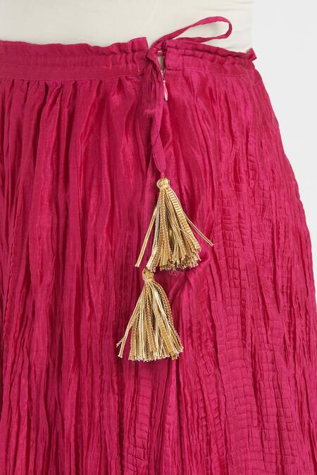 Buy_Kora_Fuchsia Chanderi Silk Embroidery, Zari Gota 40 Kali Lehenga _Online_at_Aza_Fashions