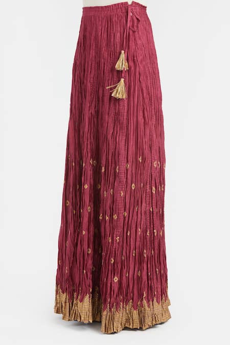Kora_Red Chanderi Silk Gota Patti, Embroidery, Tassels 40 Kali Lehenga _Online_at_Aza_Fashions