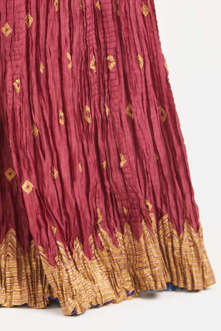 Buy_Kora_Red Chanderi Silk Gota Patti, Embroidery, Tassels 40 Kali Lehenga _Online_at_Aza_Fashions