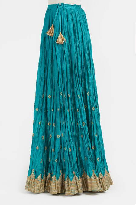 Kora_Teal Chanderi Silk Gota Patti, Embroidery, Tassels 40 Kali Lehenga _Online_at_Aza_Fashions