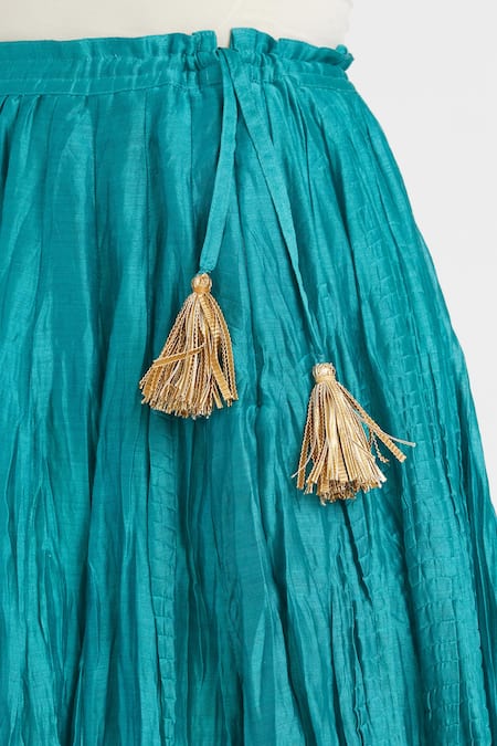 Shop_Kora_Teal Chanderi Silk Gota Patti, Embroidery, Tassels 40 Kali Lehenga _Online_at_Aza_Fashions