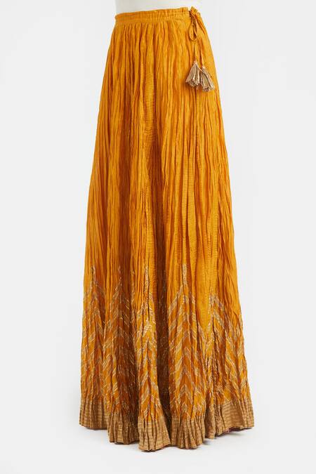 Kora_Yellow Chanderi Silk Gota Patti, Tassels, Embroidery 40 Kali Lehenga _Online_at_Aza_Fashions