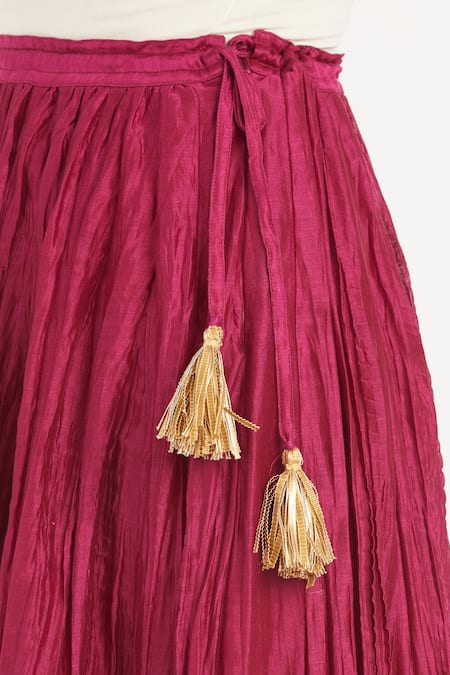 Buy_Kora_Fuchsia Chanderi Silk Gota Patti, Embroidery, Tassels Kali Lehenga _Online_at_Aza_Fashions