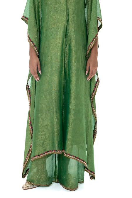 Buy Mimamsaa Green Tissue Gota Patti, Embroidery, Beads Malati Handwoven Crushed Kaftan Set Buy_Mimamsaa_Green Tissue Gota Patti, Embroidery, Beads Malati Handwoven Crushed Kaftan Set