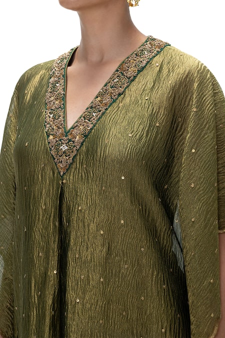 Buy Mimamsaa Olive Green Tissue Embroidery, Sequins Shobhana Handwoven Kaftan With Pant Buy_Mimamsaa_Olive Green Tissue Embroidery, Sequins Shobhana Handwoven Kaftan With Pant