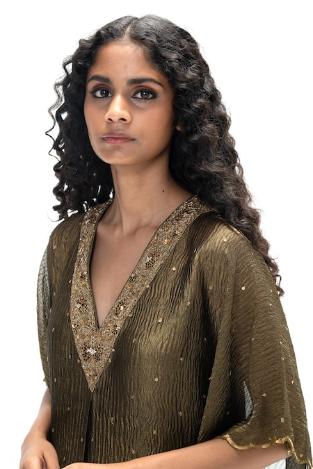 Buy Mimamsaa Charcoal Tissue Sequins, Embroidery V-neck Baela Handwoven Kaftan Set Online at Aza Fashions Buy_Mimamsaa_Charcoal Tissue Sequins, Embroidery V-neck Baela Handwoven Kaftan Set _Online_at_Aza_Fashions