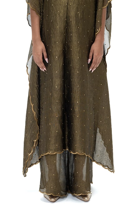 Mimamsaa Charcoal Tissue Sequins, Embroidery V-neck Baela Handwoven Kaftan Set at Aza Fashions Mimamsaa_Charcoal Tissue Sequins, Embroidery V-neck Baela Handwoven Kaftan Set _at_Aza_Fashions