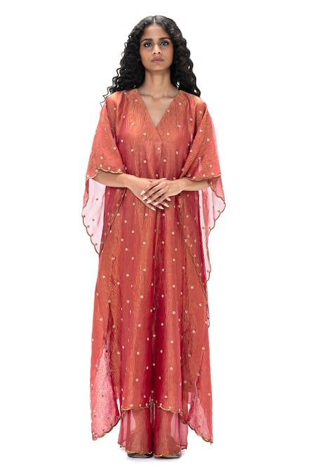 Mimamsaa Smriti Handwoven Crushed Tissue Embroidered Kaftan Set 