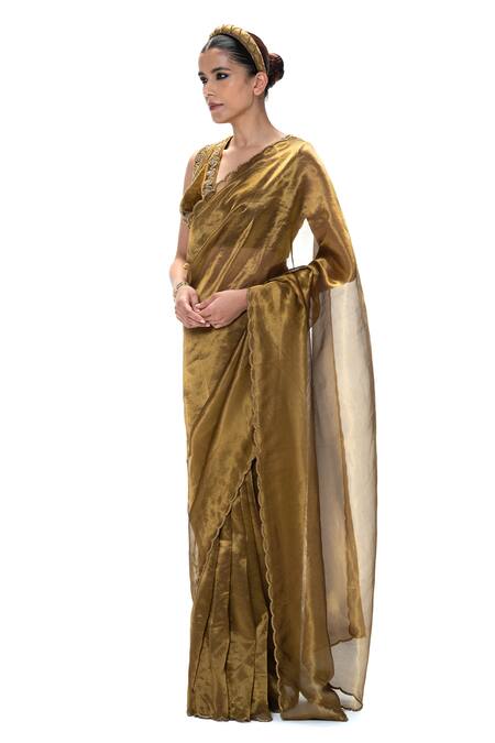 Mimamsaa Gold Tissue, Silk Embroidery, Mrunal Handwoven Saree And Unstitched Blouse Set Online at Aza Fashions Mimamsaa_Gold Tissue, Silk Embroidery, Mrunal Handwoven Saree And Unstitched Blouse Set _Online_at_Aza_Fashions