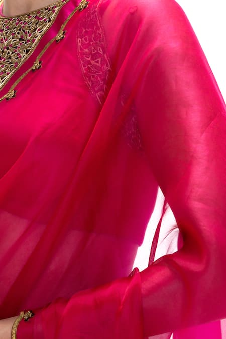 Buy_Mimamsaa_Magenta Organza, Silk Metallic Thread, Handwoven Saree And Unstitched Blouse _Online_at_Aza_Fashions