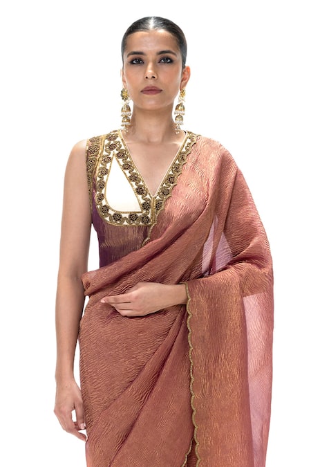 Buy Mimamsaa White Tissue Embroidery, Sheila Crushed Handwoven Saree With Unstitched Blouse Online at Aza Fashions Buy_Mimamsaa_White Tissue Embroidery, Sheila Crushed Handwoven Saree With Unstitched Blouse _Online_at_Aza_Fashions