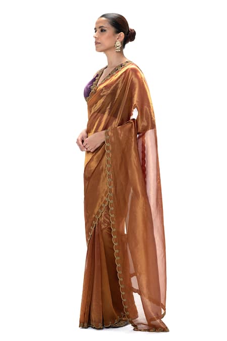 Mimamsaa_Orange Tissue, Silk Embroidery, Shaili Handwoven Saree With Unstitched Blouse _Online_at_Aza_Fashions
