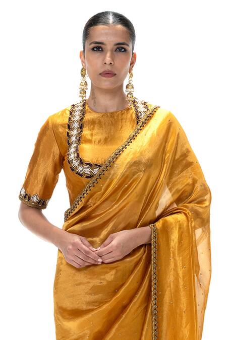 Buy Mimamsaa Mustard Tissue, Silk Sequins, Zari Nitara Handwoven Saree With Unstitched Blouse Online at Aza Fashions Buy_Mimamsaa_Mustard Tissue, Silk Sequins, Zari Nitara Handwoven Saree With Unstitched Blouse _Online_at_Aza_Fashions