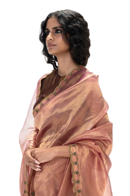 Mimamsaa_Pink Tissue, Silk Embroidery Mridula Handwoven Saree With Unstitched Blouse _Online_at_Aza_Fashions