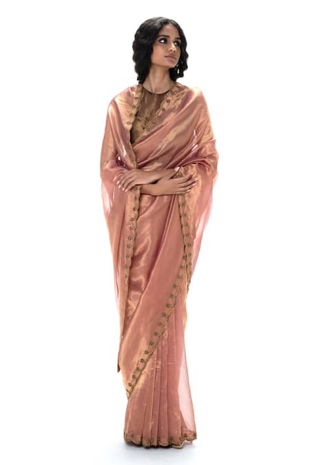 Buy_Mimamsaa_Pink Tissue, Silk Embroidery Mridula Handwoven Saree With Unstitched Blouse _Online_at_Aza_Fashions