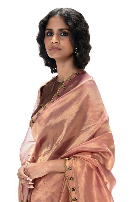 Shop_Mimamsaa_Pink Tissue, Silk Embroidery Mridula Handwoven Saree With Unstitched Blouse _Online_at_Aza_Fashions