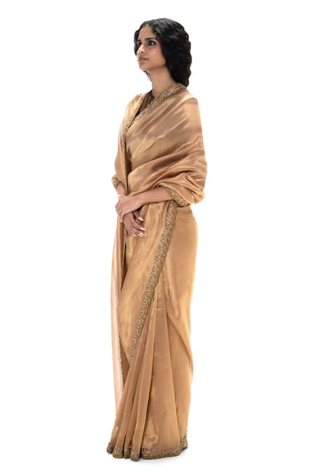 Mimamsaa Peach Tissue, Silk Embroidery, Mithali Handwoven Saree With Unstitched Blouse Online at Aza Fashions Mimamsaa_Peach Tissue, Silk Embroidery, Mithali Handwoven Saree With Unstitched Blouse _Online_at_Aza_Fashions