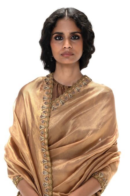 Shop Mimamsaa Peach Tissue, Silk Embroidery, Mithali Handwoven Saree With Unstitched Blouse Online at Aza Fashions Shop_Mimamsaa_Peach Tissue, Silk Embroidery, Mithali Handwoven Saree With Unstitched Blouse _Online_at_Aza_Fashions