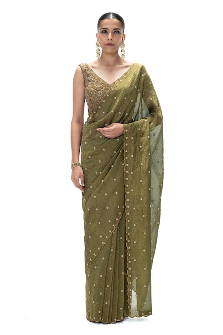 Mimamsaa Sunetra Embroidered Handwoven Saree With Unstitched Blouse 