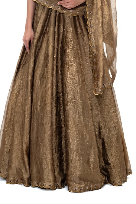 Buy_Mimamsaa_Brown Tissue Sequins, Stones, Embroidery, Zari Shereen Handwoven And Lehenga Set _Online_at_Aza_Fashions