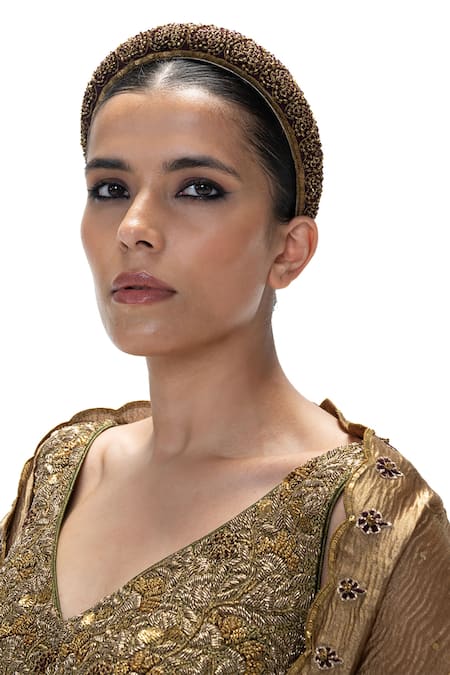 Shop_Mimamsaa_Brown Tissue Sequins, Stones, Embroidery, Zari Shereen Handwoven And Lehenga Set _Online_at_Aza_Fashions