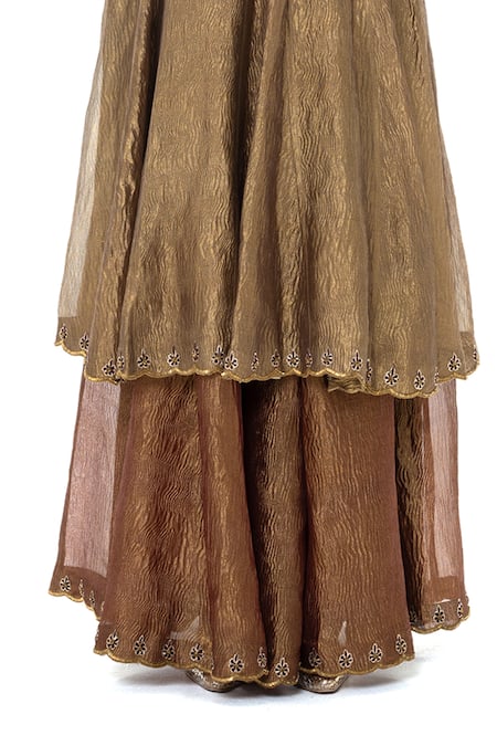 Shop_Mimamsaa_Gold Tissue Embroidery, Sequins Round Neck Meira Handwoven Crushed Kurta Set _Online_at_Aza_Fashions