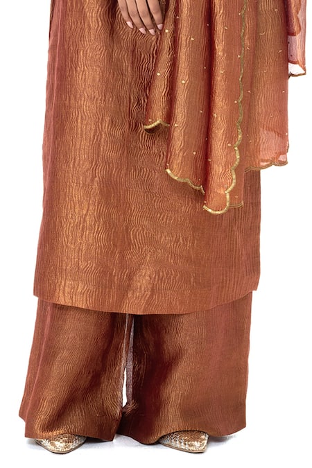 Mimamsaa_Red Tissue Embroidery, Zari, Sequins Malini Handwoven And Crushed Kurta Set _at_Aza_Fashions