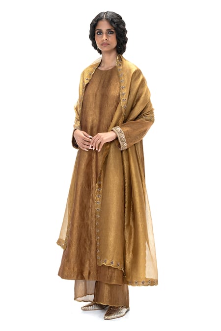 Mimamsaa Gold Tissue Embroidery Round Neck Rupa Handwoven Kurta Set Online at Aza Fashions Mimamsaa_Gold Tissue Embroidery Round Neck Rupa Handwoven Kurta Set _Online_at_Aza_Fashions