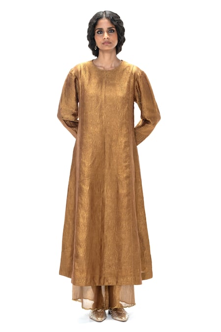 Shop Mimamsaa Gold Tissue Embroidery Round Neck Rupa Handwoven Kurta Set Online at Aza Fashions Shop_Mimamsaa_Gold Tissue Embroidery Round Neck Rupa Handwoven Kurta Set _Online_at_Aza_Fashions
