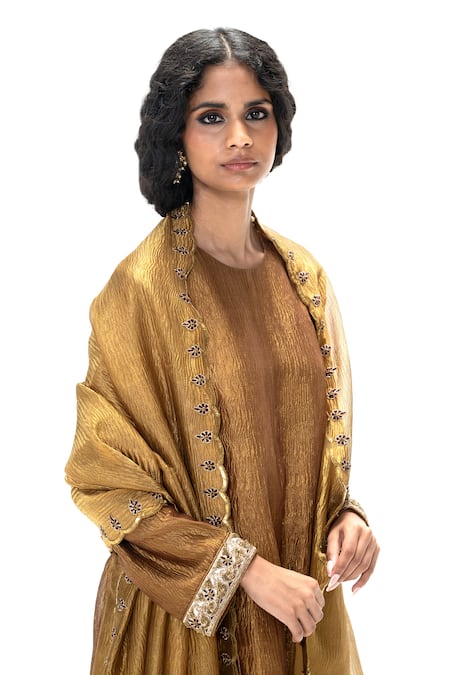 Buy Mimamsaa Gold Tissue Embroidery Round Neck Rupa Handwoven Kurta Set Buy_Mimamsaa_Gold Tissue Embroidery Round Neck Rupa Handwoven Kurta Set