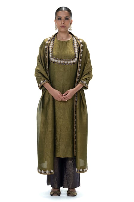 Mimamsaa Charusita Handwoven & Embroidered Crushed Tissue Kurta Set 