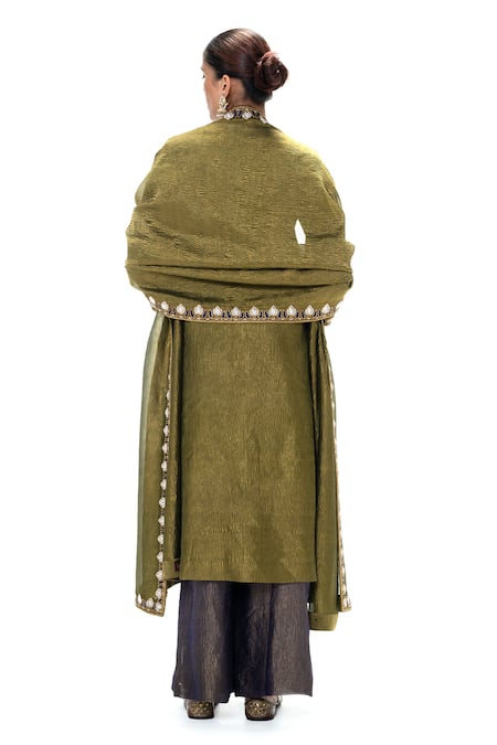 Mimamsaa Charusita Handwoven & Embroidered Crushed Tissue Kurta Set 