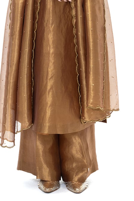 Mimamsaa_Brown Tissue, Silk Embroidery, Beads, Sequins Menaka Handwoven And Kurta Pant Set _Online_at_Aza_Fashions