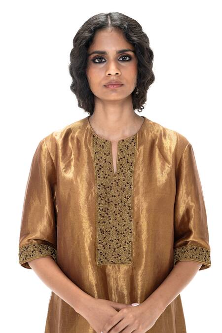 Buy_Mimamsaa_Brown Tissue, Silk Embroidery, Beads, Sequins Menaka Handwoven And Kurta Pant Set 