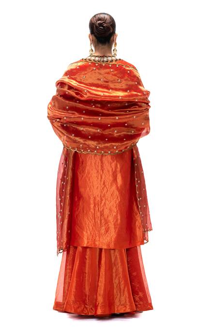 Buy_Mimamsaa_Red Tissue, Silk Embroidery, Zari Round Neck Githa Handwoven And Kurta Pant Set 