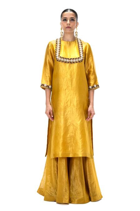 Mimamsaa Mustard Tissue, Silk Embroidery, Zari, Sequins Sevanti Handwoven And Kurta Set Online at Aza Fashions Mimamsaa_Mustard Tissue, Silk Embroidery, Zari, Sequins Sevanti Handwoven And Kurta Set _Online_at_Aza_Fashions