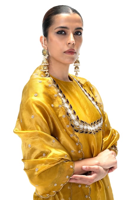 Mimamsaa Mustard Tissue, Silk Embroidery, Zari, Sequins Sevanti Handwoven And Kurta Set at Aza Fashions Mimamsaa_Mustard Tissue, Silk Embroidery, Zari, Sequins Sevanti Handwoven And Kurta Set _at_Aza_Fashions