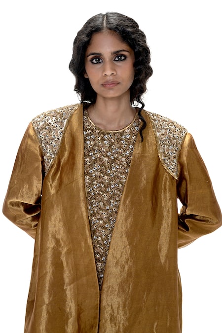 Buy_Mimamsaa_Gold Tissue, Silk Embroidery, Metallic Teesta Handwoven And Jacket Pant Set _Online_at_Aza_Fashions