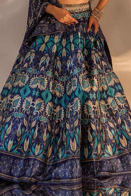 Buy_Rashika Sharma_Blue Silk, Net, Georgette Mirrors, Beads, Sequins, Agastha Printed Lehenga Set 