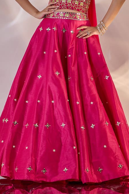 Shop_Rashika Sharma_Pink Silk, Georgette Sequins, Zari, Metallic Thread, Aarzu Corset Lehenga Set _Online_at_Aza_Fashions